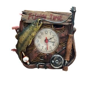 Fishin' Time Fishing Clock Resin Bass Pole Basket – Cute Fisherman Gift